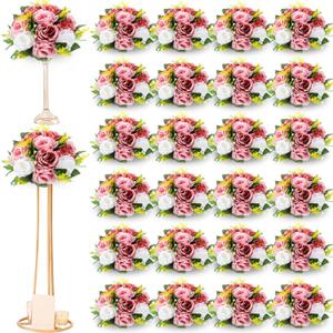Hotop 24 Pcs Flower Balls Wedding Rose Centerpieces Silk Flower Kissing Balls Arrangement Artificial Hydrangea Flower Bouquet Faux Rose Floral Decoration (Dusty Pink, Pink, White)