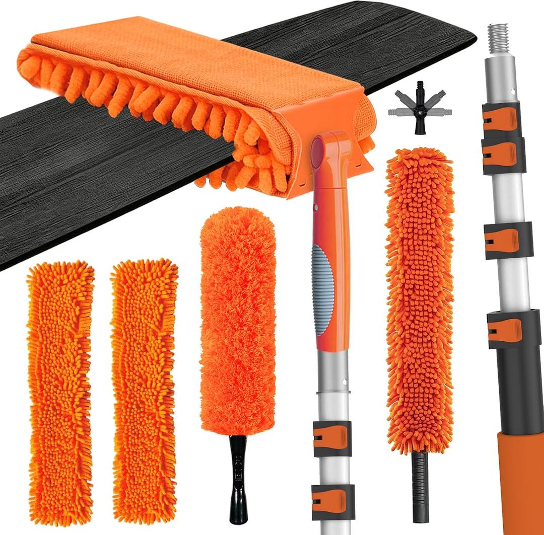 LAANPOLE 26FT Reach Ceiling Fan Cleaner Duster, Fan Blade Cleaner Kit with 5-20FT Extension Pole, Microfiber Duster & Replaceable Cleaning Cloth for Blades, Ceiling, Furniture