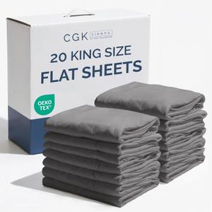 Bulk Case Pack of 20 Flat Sheets - (20) King Size Hotel Quality Top Flat Bed Sheets Only - Wholesale Bulk Bedding for Hotels, Spas & Airbnbs - Breathable, Cooling & Wrinkle Free - (King, Dark Grey)