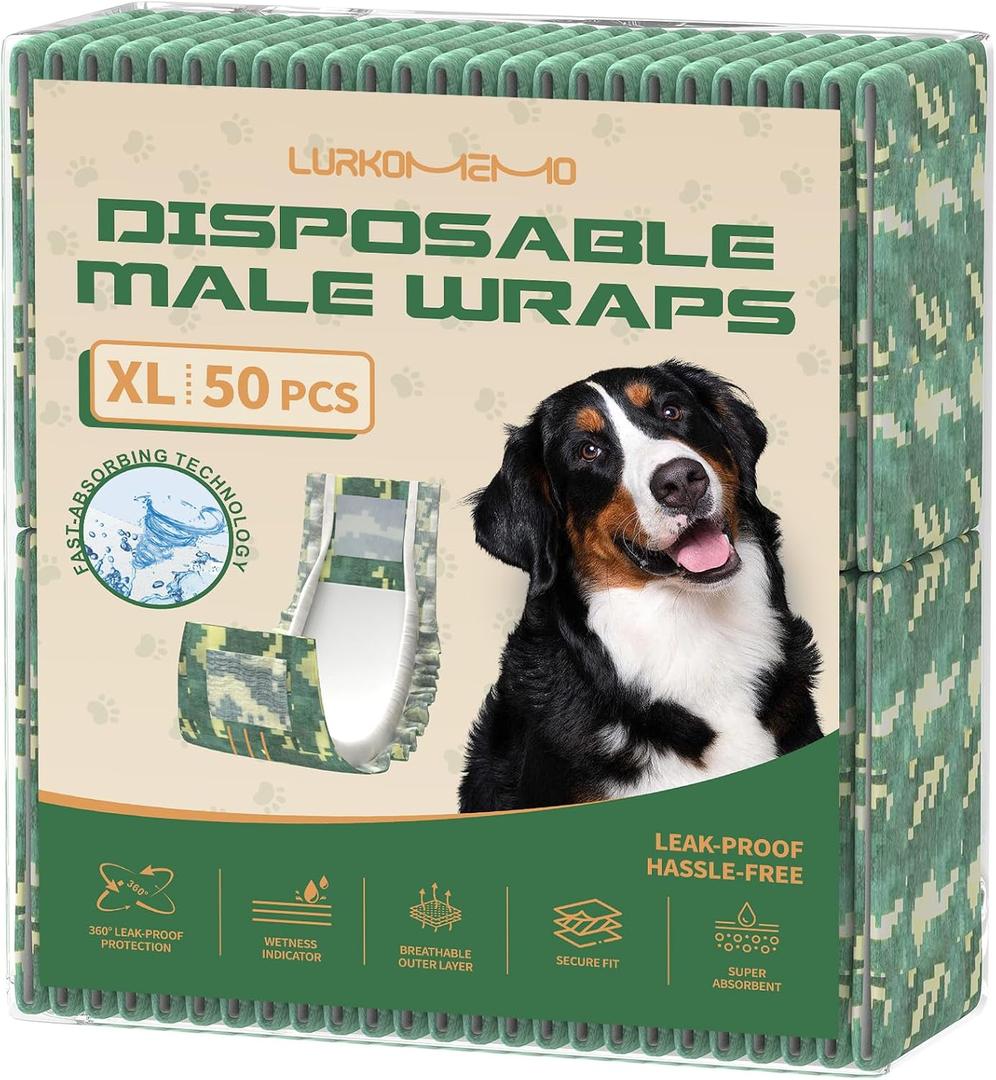 Dog Diapers Male,50 Count X-Large Adjustable Male Dog Diapers Disposable, Dog Belly Bands for Doggie & Puppy, Male Dog Wraps, Super Absorbent & Wetness Indicator