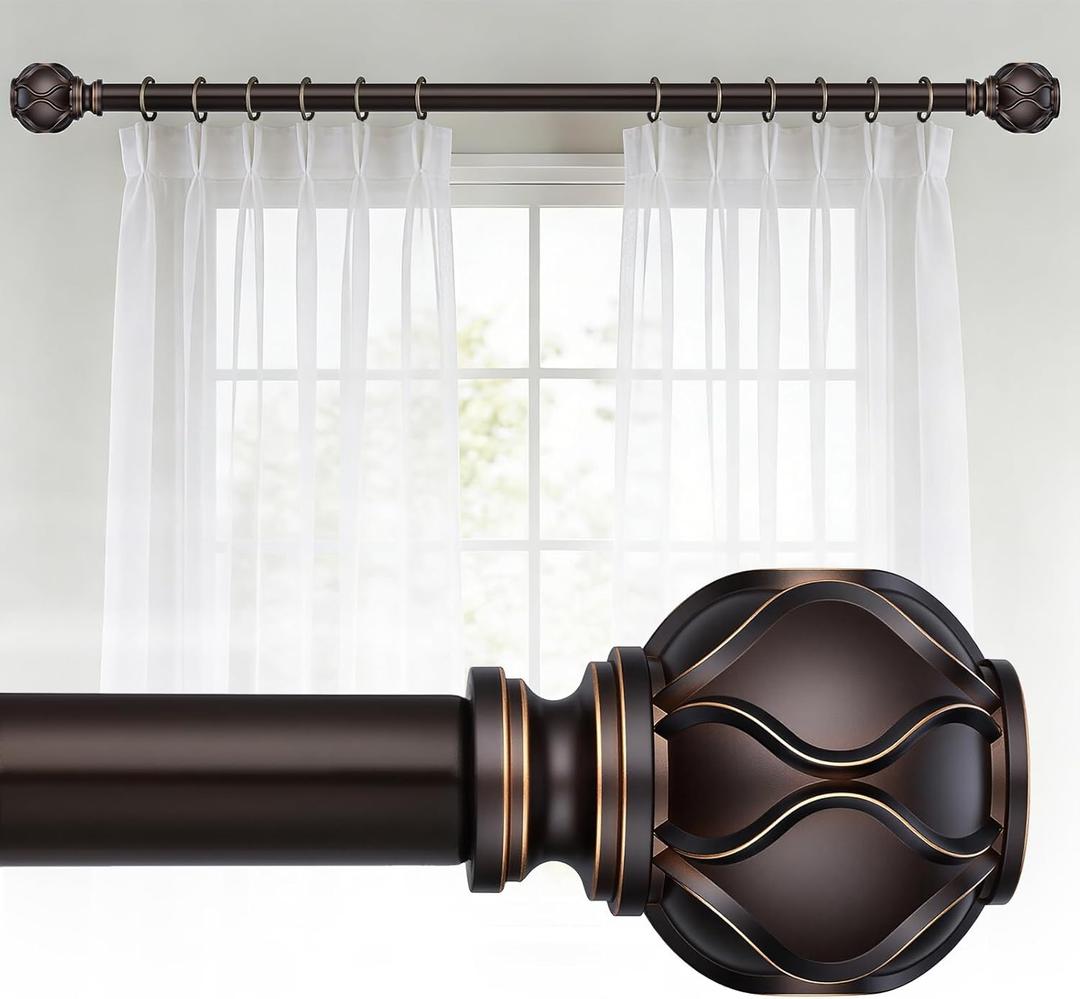 WIN4ALL Bronze Heavy Duty Curtain Rods for Windows 66 to 120 inch, 1 Inch Adjustable Decorative Long Curtain Rods For Bedroom, Living Room (Bronze,16"-120)