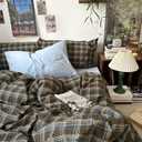 mixinni Vintage Buffalo Plaid Duvet Cover Set Queen Size - 3 Piece Washed Cotton Bedding Set with Grid Pattern, Soft & Breathable Duvet Cover with Pillowcases for All Seasons,(Brown & Blue,Beige)