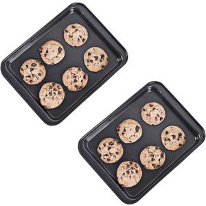Small Baking Sheet Nonstick 9.45 X 7.09 Inch (Inner 7.5x6), 8 Inch Mini Cookie Tray Toaster Conventional Oven Pan No Warp No Rust Magnetic Bakeware for 1 to 2 person 2 Pack