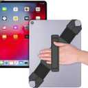 Universal Tablet Hand Strap Holder, 360 Degrees Swivel Leather Handle Grip with Elastic Belt, Secure & Portable for 12.9" Tablets (iPad Pro 2018),Black