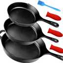 Suteck Cast Iron Skillets 3-piece set | 6", 8" & 10" Pre-Seasoned Cast Iron Pan with 3 Silicone Heat-Resistant Holders - Indoor and Outdoor Use - Oven Grill Stovetop Induction Safe Cookware