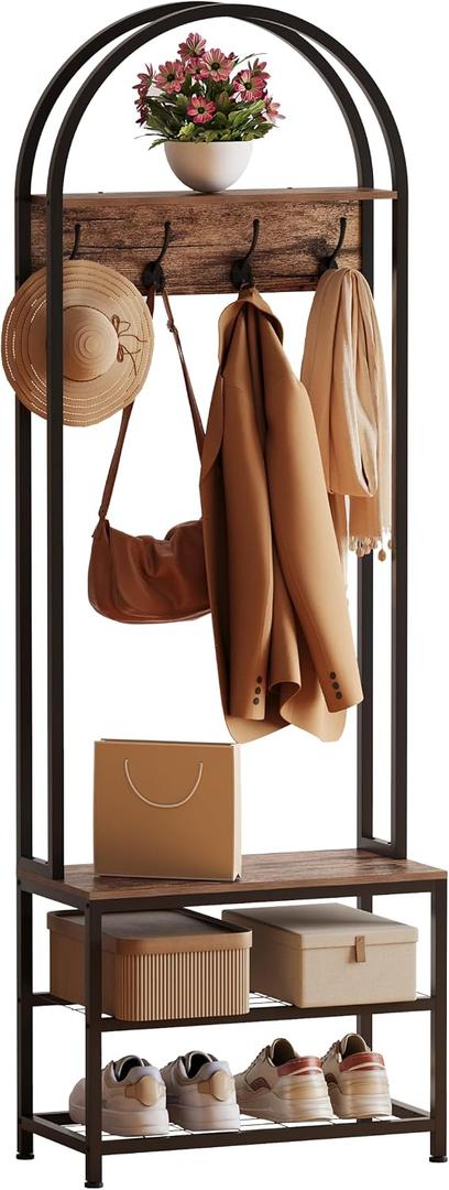 Small Hall Tree with Shoes Bench,Coat rack with hooks & shelves
3 in 1 Arched hall tree with shoes storage for Small Space Entryway Organizer for Bedroom, Living Room