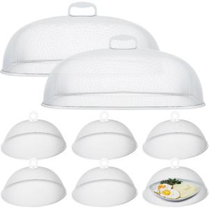 Hicarer 8 Pcs Metal Mesh Screen Food Cover for Outdoors Set Including Extra Large 18.5 in Mesh Food Tents for Outdoor Pcs 11 in Large Dome Picnic Covers (White)