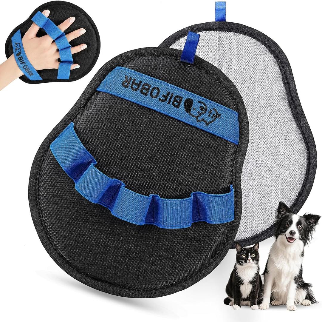 Pet Hair Removal Glove - Magic Brush Electrostatic Mitt for Dogs & Cats, Reusable Grooming Gloves - Dog Hair Remover Tool with 5-Finger Design for Couch, Carpet, Furniture, Laundry & Clothing (Blue)
