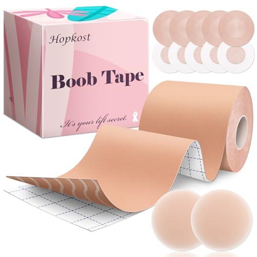 Hopkost Boob Tape Breast Lift Tape for Large Breasts with 2 Pcs Nipple Covers Invisible Boobtape for A-G Cup(Beige,3 in)