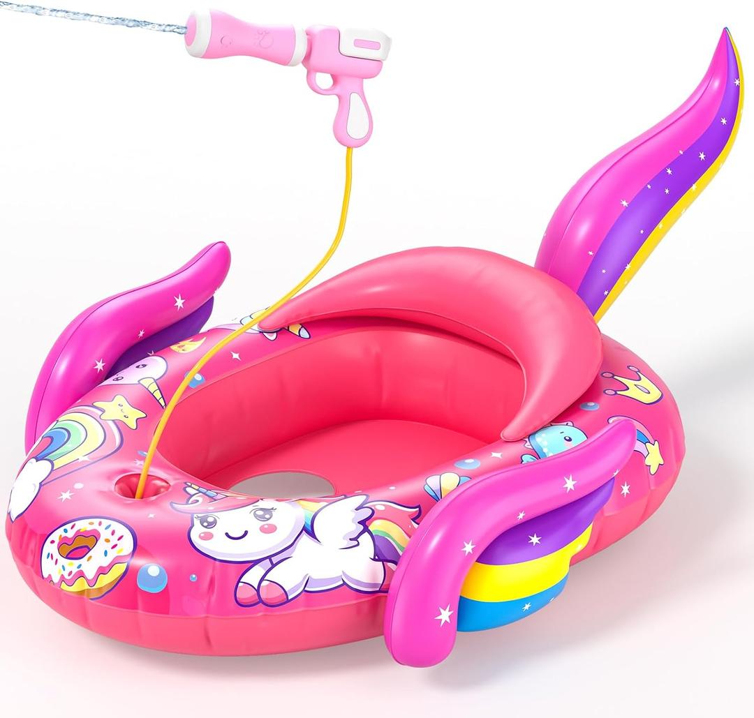 Kids Pool Floats with Water Gun, Unicorn Toddler Inflatable Pool Toys for Kids Age 3-8 Years Old, Summer Outdoor Water, Beach, Swimming Pool Toys Gift for Boys and Girls