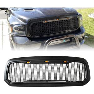 Front Bumper Grille For Dodge Ram 1500 2013-2018 Matte Black ABS Honeycomb Bumper Grill with Amber LED Lights