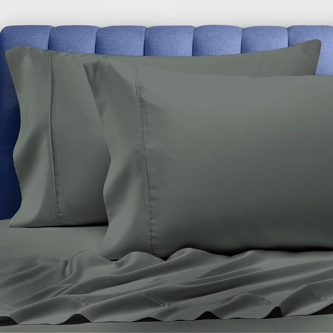 Pizuna Pure 100% Luxury Cotton Queen Size Pillow Case Dark Grey, 1000 Thread Count 100% Long Staple Cotton Sateen Pillowcase, Pillow Covers with Stylish 4" Hem (Combed Cotton Pillowcase)