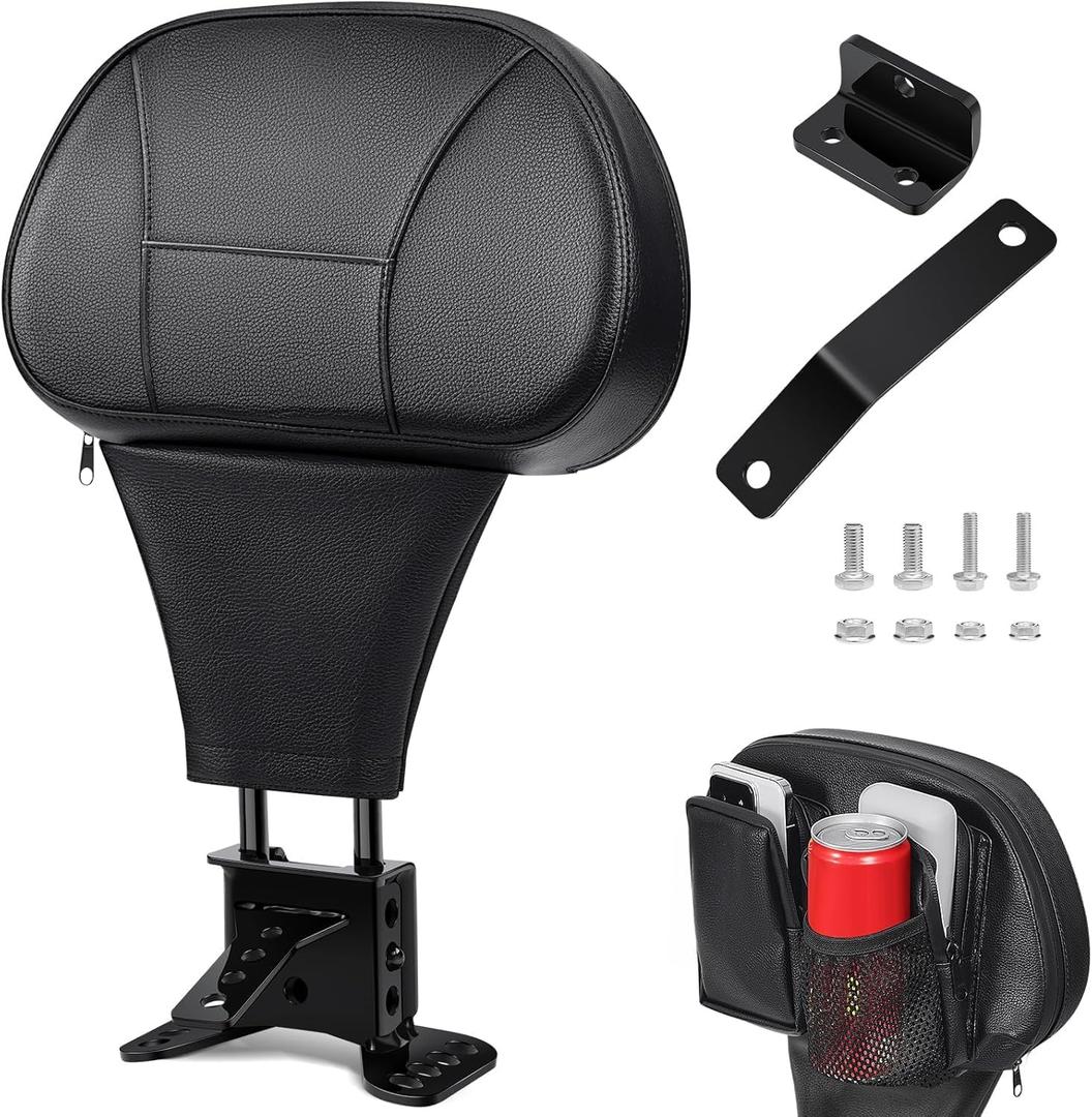 Benlari Driver Rider Backrest, Adjustable Detachable Plug-in Rider Back Rest Pad Fit for Harley Davidson Touring Street Glide Electra Glide Road Glide Road King CVO 1997-2024, Black (Black)