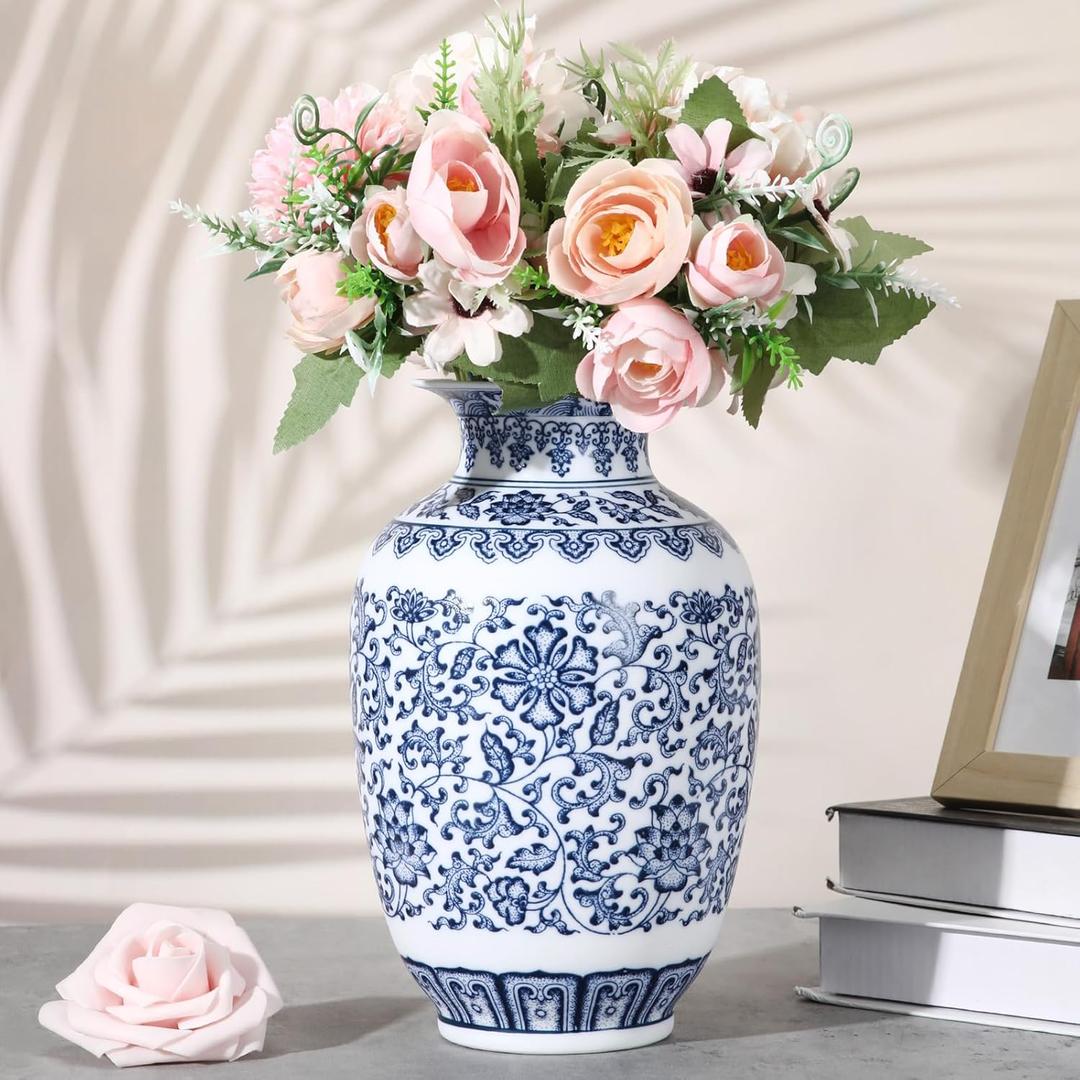 Maxcheck 9 Inch Blue and White Vase Chinoiserie Ceramic Porcelain Chinese Handmade Oriental Vase for Home Office Bookshelf Table Decor