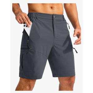 Pudolla Men's Hiking Cargo Shorts 9" Lightweight Outdoor Work Shorts for Men Travel Golf Camping Casual with 5 Zipper Pockets XL, Deep Grey