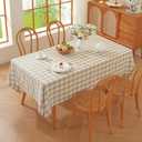 Alsoo Checkered Tablecloth Rectangle Washable Buffalo Plaid Table Cloth Cotton Linen Gingham Table Cover for Picnic Kitchen Dining Room, Beige and White, 60 * 75
