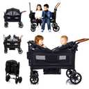 Luxury Wagon Stroller for 2 Kids & Cargo-Lightweight Foldable Travel Push Pull All-Terrain Double Wagon for Newborn&Toddler with 5-Point Harness, Adjustable Handle, Canopy, Tray Table, Cup Holder (Black)