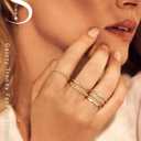 FIBO STEEL 6PCS Stackable Rings for Women Non Tarnish Waterproof Gold Plated Silver Color Square Cubic Zirconia Ring Set Dainty Stacking Rings Trendy Thin Thumb Band Statement Ring Stack Size 5-11