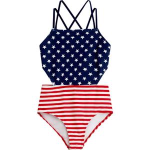 Kanu Surf Girls' Beach Sport Cut-Out One Piece Swimsuit (14, America Red/White/Blue)