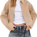 Yousify Womens Cropped Pea Coats Zip Up Short Casual Bomber Wool Blend Jackets Barn Fall Outerwear with Pockets, Small
