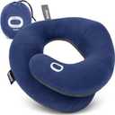 BCOZZY Travel Neck Pillow for Airplane  Patented Double Support for Head, Neck, and Chin. Best for Long Flights, Plane Sleeping, and Car Rides. Adjustable Size. Fully Washable. Carry Bag. Large, Navy