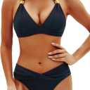Yonique Women Two Piece Bathing Suits Push Up Bikini Set Halter Swimsuit Vintage Swimwear (Small, Black Color)