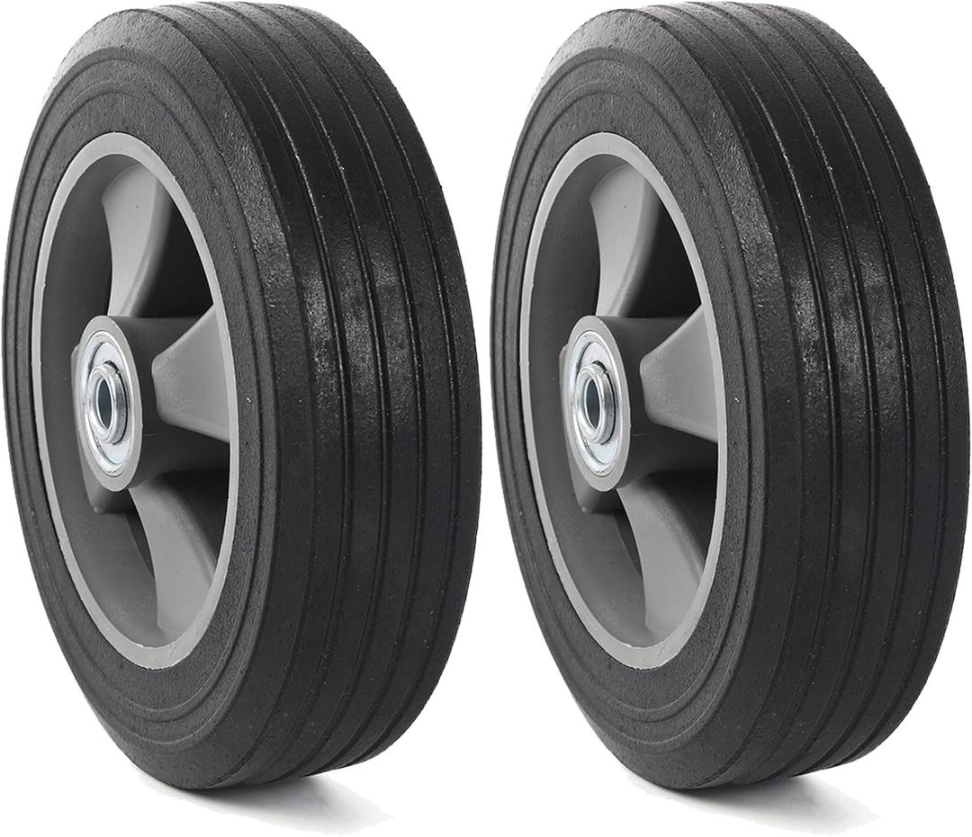 AR-PRO (2-Pack) 8" x 2" Flat Free Solid Rubber Tire and Wheel, 3/4" & 5/8" & 1/2" Axles Bore Hole with 2" Offset Hub, Compatible with 8 Inche Wheel for Dolly Trolley Hand Trucks Garden Wagon Cart