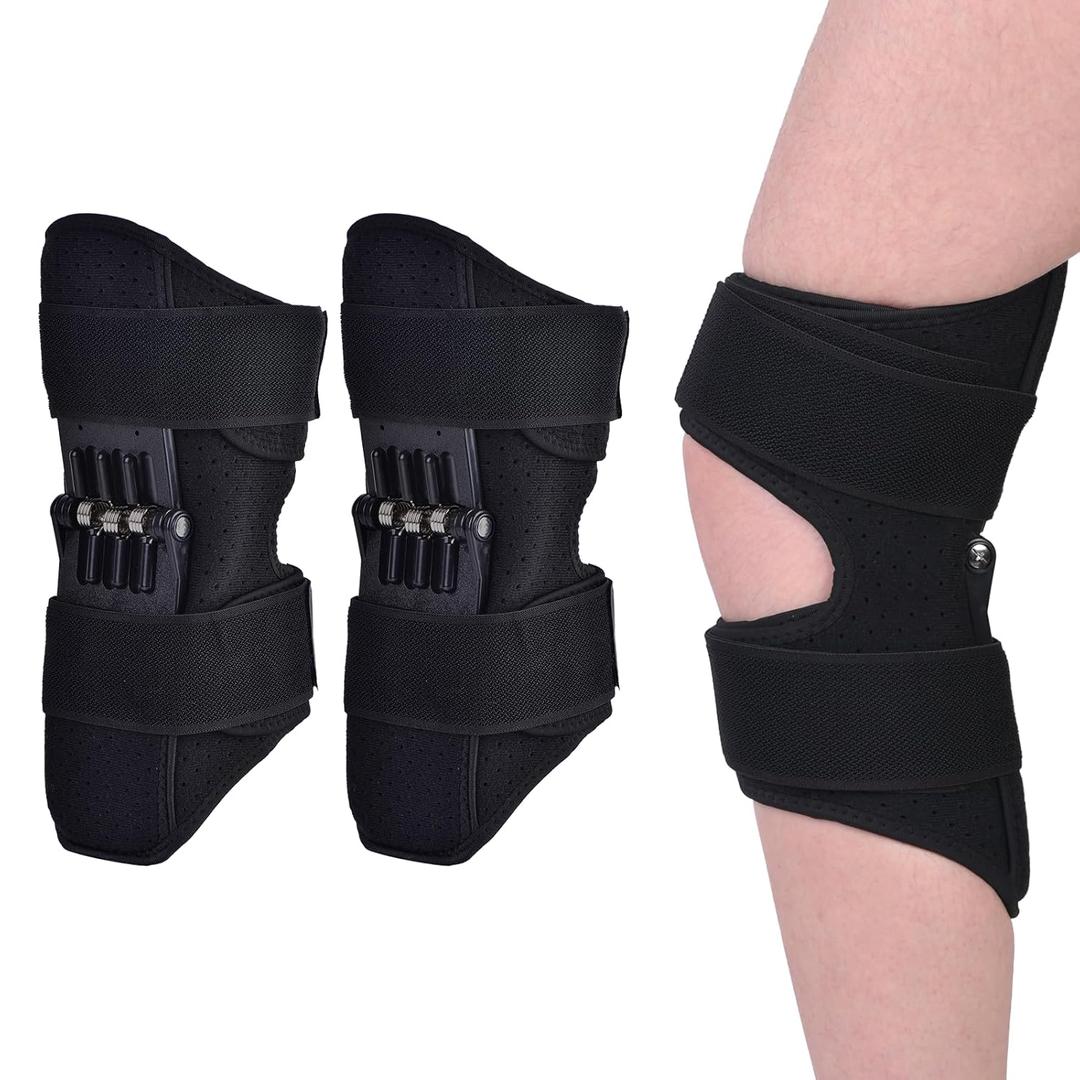 1 pcs Spring-Powered Knee Support Brace - Boost Joint Assistance for Stairs, Squats & Daily Mobility - Ergonomic Patella Support with Adjustable Straps for Elderly & Active Adults (Black)