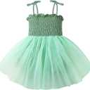 Baby Girl 1st Birthday Clothes One Year Old Tulle Romper Sleeveless Bodysuit Cake Smash Outfits (9-12 Months, Green)