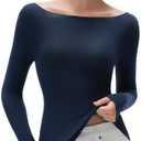 SUUKSESS Cloud Cashmere Women Boat Neck Fitted Long Sleeve Shirt Basic Knit Tops, L, Dark Blue