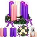 Tioncy 12 Inch Christmas Advent Wreath Candle Holder with 5 Flameless Candles Remote Control Wreaths Holder Centerpiece Decoration with Berries(Trendy,8 x 3 x 3 in)