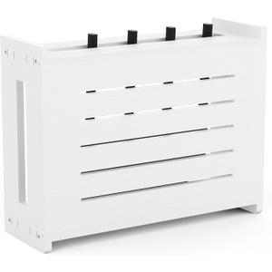 Wooden WiFi Router Storage Box, Wall-Mounted Router Hider with Cable Management System, Countertop Modem Shelf Hider Cover, Home Organization Solution for Most Size Routers, Need Assembly (White)