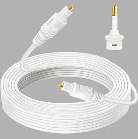 90 Degree Optical Audio Cable 30 feet, Slim Digital Audio Optical Cable, 360 Degree Right Angle Fiber Optic Toslink Cable, Compatible with Sound Bar, TV, Samsung, Vizio, Bose, LG, Sony, Sonos