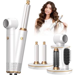 Blow Dryer Brush Set 5 in 1, Hot Air Styler Negative Ionic Low-Temp Hair Care Air Curling Wrap, Round Brush Dryer & Curling Iron for Dry Volumize Straight Curl, 100-120V (Golden)