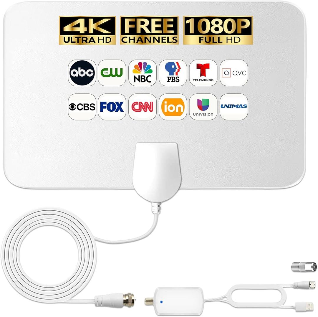 Indoor Antenna for Local Channels - 4K HD Amplified Digital HDTV With Signal Booster - 360 Long Reception Aerial Support All Types TV