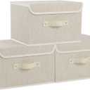 Fabric Storage Bins Cube Organizers with Flip-Top Lid and Handles,Storage Boxes for Organizing Home,Office,and Closet,Grey and Beige,3 Pack 13 X 9.1 X 7.9 in