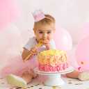 First Birthday Crown for Baby Girl, Pink and White Glitter Crown with Bow, Party Headband