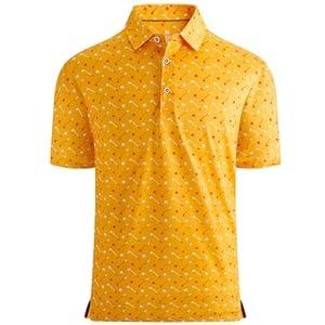 Esabel.C Golf Shirts for Men Dry Fit Performance Short Sleeve Print Moisture Wicking Collared Shirt, Yellowgolf, M