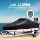 Boat Covers 16-18.5ft, Heavy Duty 800D PU Waterproof Trailerable Marine Grade Polyester Canvas, UV Resistant Bass Boat Covers, Fits V-Hull Tri-Hull Fish&Ski Boat, Runabout with Tightening Strap