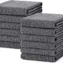 Mordimy Premium Kitchen Towels 12 Pack (18 x 28 Inches, Black), Large Cotton Kitchen Hand Towel, Flat & Terry Dish Towels for Drying Dishes, Super Absorbent Tea Dishtowels Set with Hanging Loop