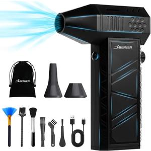 BENJEN Compressed Air Duster-150000RPM Electric Air Duster for Cleaning Keyboard & PC Infinitely Adjustable Speed Cordless Turbo Fan Turbo Dryer Blower for Car, Air Bed, Outdoors, Home.