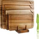 Wood Cutting Board Set of 4, Wooden Chopping Boards with Food Icons for Kitchen, Charcuterie Board for Meat, Vegetables, Fruits, Cheese