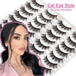 Losha Eyelashes Natural Look Faux Mink Lashes Pack Handmade Fluffy False Eyelashes 14 Pairs Cat Eye Lashes 