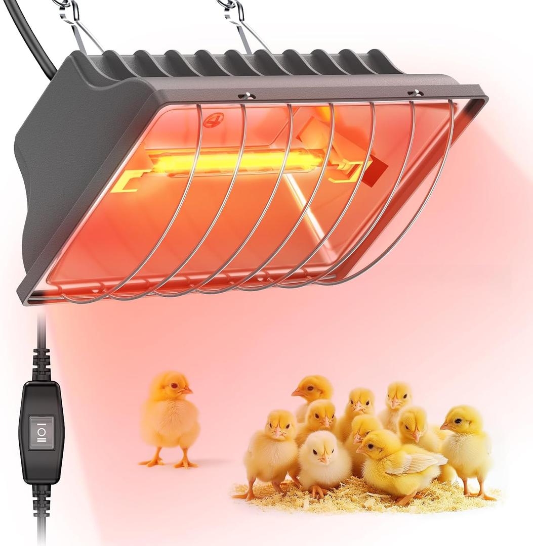 250W Brooder Heater for Chicks, Chicken Coop Heating Lamp Brooder, 7.86ft Cord UL Passed Heating Plate & Heat Lamp with Adjustable Hanging Height for Livestock Supplies Indoor Warmer (Gray)