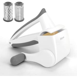 UHIYEE Patented Rotary Parmesan Cheese Grater, Hand Crank Cheese Shredder with Fine & Coarse Drums, Restaurant Quality, White, Stainless Steel & ABS, Dishwasher Safe
