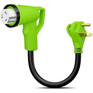 12" 90-Degree Dogbone RV Adapter - 30 Amp Male to 50 Amp Female with Twist Lock and LED Power Indicator
12" 90-Degree Dogbone RV Adapter - 30 Amp Male to 50 Amp Female with Twist Lock and LED Power Indicator