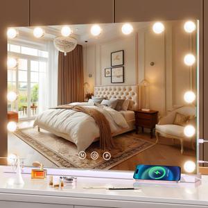 halumao Vanity Makeup Mirror with Lights, Light Up Mirror with Smart Touch 3 Colors Dimmable, Memory Function (19"L x 22.8"W, White)
