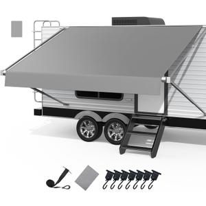 RV Awning Fabric Replacement, Upgraded 19oz Heavy Duty Material, Outdoor Vinyl Canopy for Trailer and Motorhome Awning- 19'(Fabric 18.5'2"), Gray