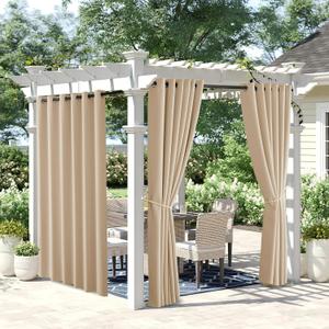 NICETOWN 2 Panels Biscotti Beige Outdoor Curtains for Patio Waterproof, Rustproof Grommet Room Darkening Light Blocking Privacy Sound Reducing Outdoor Drapes for Pavilion/Gazebo, 
W52 x L120