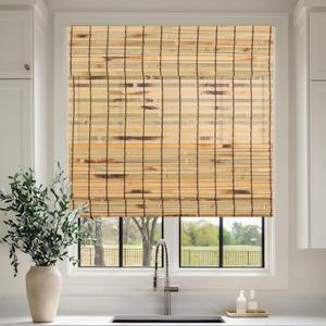 Cordless Bamboo Roman Shades, Roll Up Bamboo Window Shades for Interior Windows, Home and Garden, Light Filtering Blinds (24''W x 72''H)